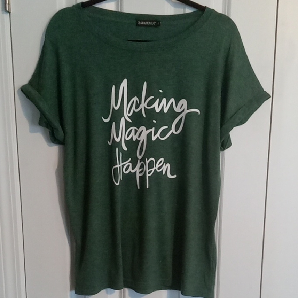 Zawapemia Green Short Sleeve Tee with Motivational Print